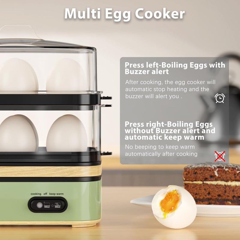 evoloop Rapid Egg Cooker Electric 12 Eggs Capacity, Soft, Medium, Hard Boiled, Poached, Omelet Maker Egg Poacher & Vegetable Steamer, BPA Free Tray（Green） - Image 3